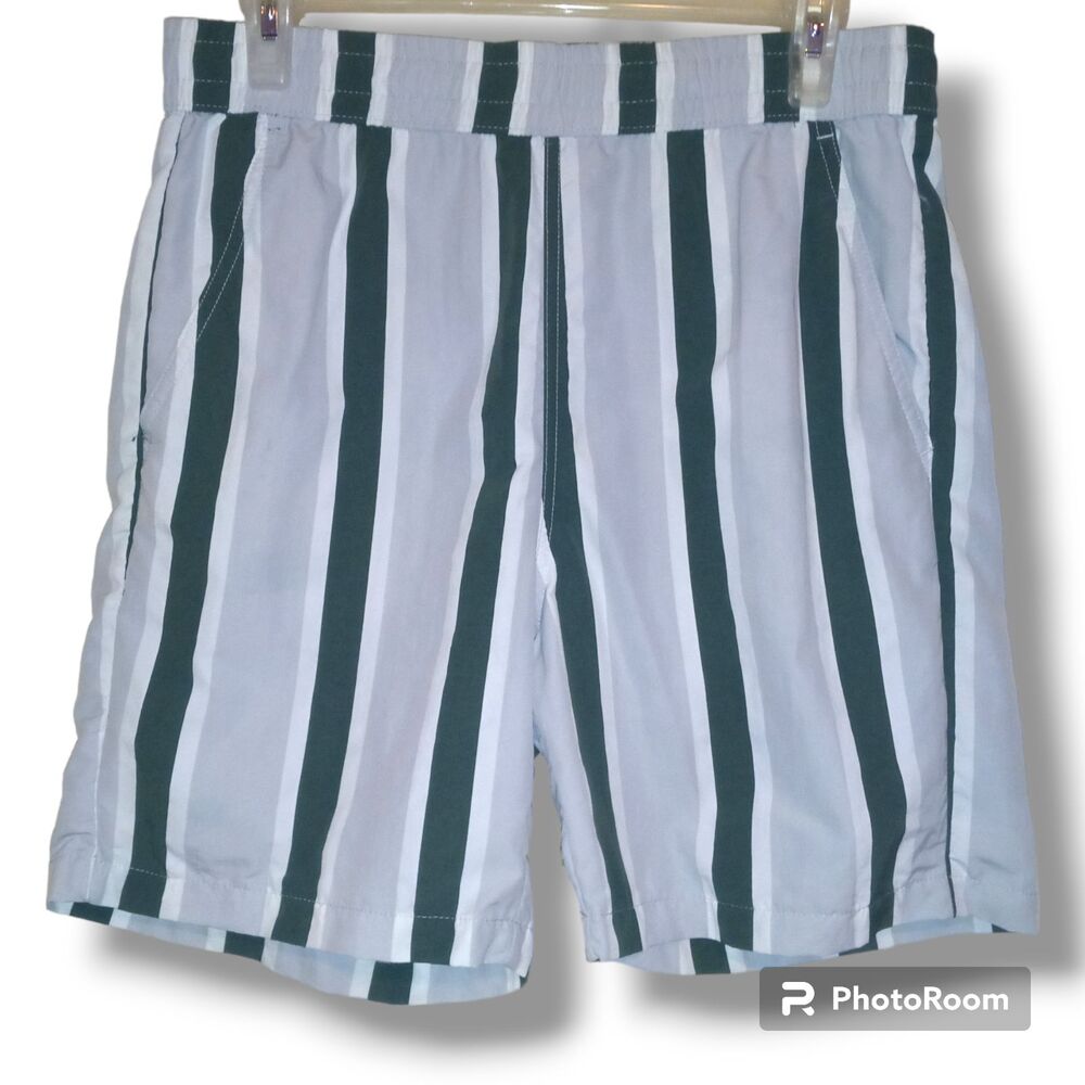 Original Use Striped Swim Trunk Shorts-Small-Mesh Lined-Pockets-Elastic Waist